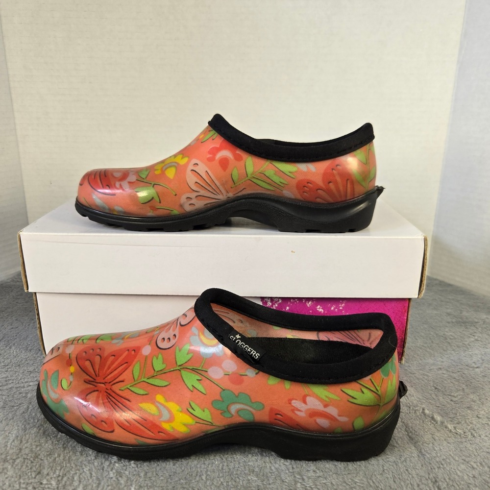 Sloggers Womens Garden Shoes Butterfly Floral Waterproof Slip On Clogs US 7